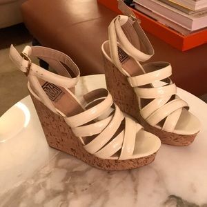 Creme Patent Leather Wedge